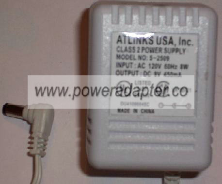 ATLINKS USA INC. 5-2509 AC DC ADAPTER 9V 450mA 8W CLASS 2 POWER - Click Image to Close